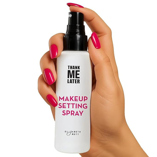 Elizabeth Mott Thank Me Later 3-in-1 Dewy Makeup Setting Spray – Hydrating & Long-Lasting Fine Mist with Niacinamide for a Radiant Glowy Look – Lightweight, Cruelty-Free, Travel-Size Face Spray, 30ml