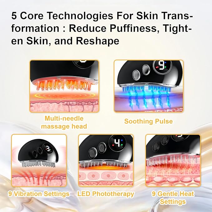 New Lymphatic Contour Face Brush, Lymphatic Drainage Massager, Double Chin Reducer, Gua Sha Facial Tools,9-Function Gear Adjustment, Facial and Body Sculpting,for Jawline & Puffiness (Black)