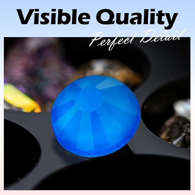 Meibite Neon Blue Flatback Rhinestones, Glass Rhinestones for Nail Art and Craft, Glue Fix, Loose Crystal Gemstones(Neon Blue, SS8, 1440pcs, 2.3-2.5mm)