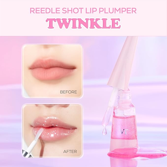 VT COSMETICS Reedle Shot Lip Plumper, Hydrate & Volumize Lip Gloss, Smooth Lip Wrinkles, Korean Lip Plumper, High Shine, Lip Enhancer, Hyaluronic Acid, Stocking Stuffers, 0.15 oz. (Twinkle (Glitter))