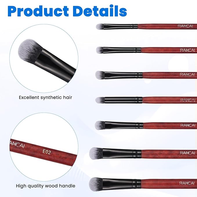 7Pcs Brown Eyeshadow Brushes Set, Portable Eye Makeup Brush with Soft Hairs and Wood Handle Professional Blending Eyeshadow Makeup Brushes for Shadow lip Angled Eyeliner Eyebrows