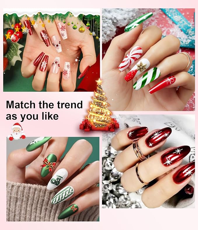 BISHENGYF Gold Chrome Nail Powder - 6 Colors Christmas Red Green Blue Silver Nail Chrome Powder, Sparkly Holographic Chrome POwder for Nails Mirror Effect Glitter Pigment Dust - Christmas Nail Design