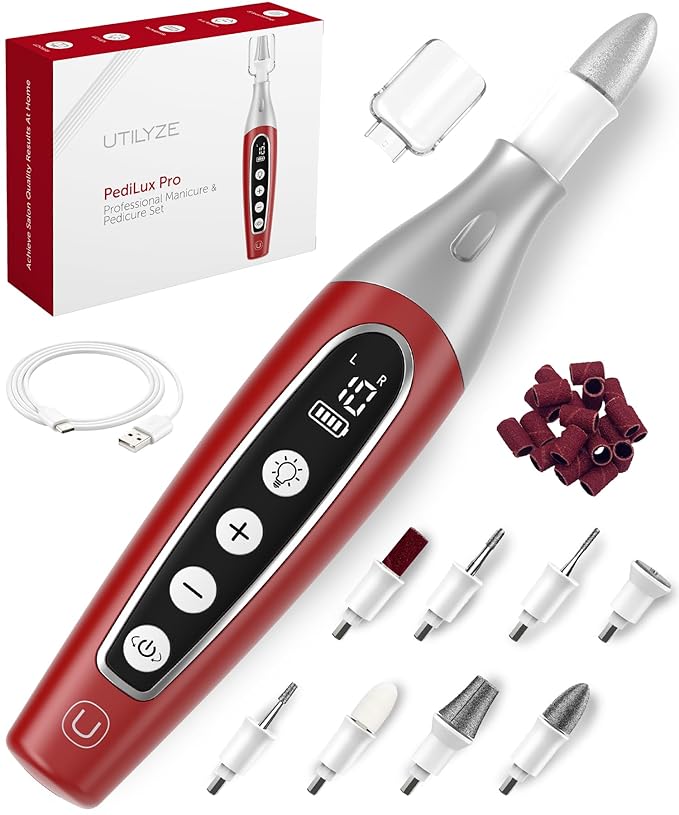 PediLux Pro Professional Manicure Pedicure Kit, Cordless Electric Nail File Drill Set, Thick Toenail Grinder, Toe Nail Dremel Tools, Filer, Buffer, Sander, Remove Cuticles, Callus for Women & Men