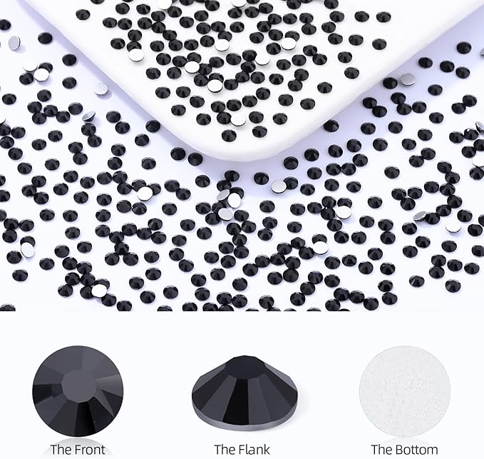 Meibite Black Flatback Rhinestones, Glass Rhinestones for Nail Art and Craft, Glue Fix, Loose Crystal Gemstones(Black, SS10, 2880pcs, 2.7-2.8mm)