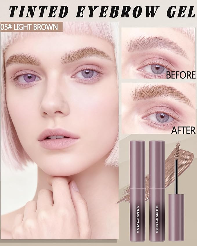 Light Brown Tinted Eyebrow Gel, 2 Pcs Long Lasting Waterproof Eye Brow Tinting Kit, Smudgeproof Natural Eyebrow Mascara Glue, Ultra-Fine Brush Brow Filler Stain, Christmas Makeup Gifts for Women-05