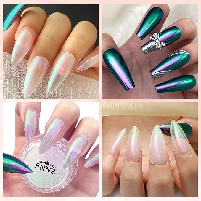 FNNZ Unicorn Chrome Nail Powder, Aurora Unichrome Mermaid Aurora Pigment Pearlescent Nail Art Glitter Dust Decoration for Home DIY Salon Manicure - Violet Whisper