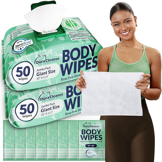 Body Wipes for Women - Sensitive Skin (Gentle Clean) - 2 Pack (108 Wipes), Extra Moist No-Rinse Bathing Wipes, Waterless Shower Alternative for Travel, Gym & Women's Hygiene
