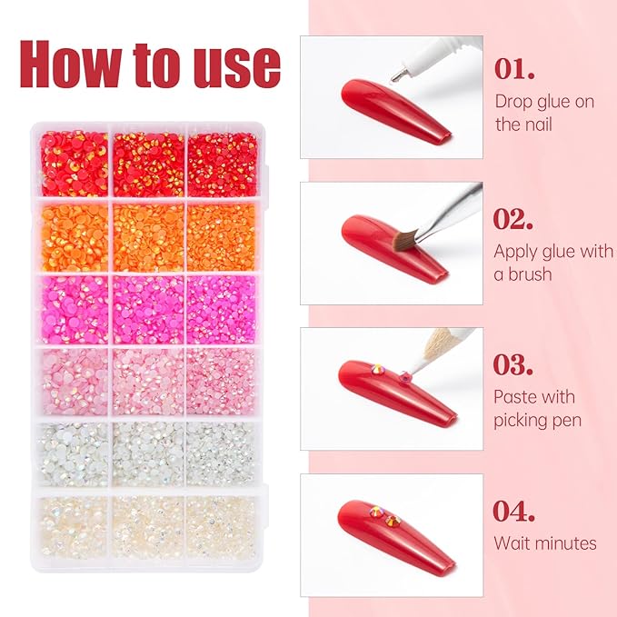 22380 pcs Resin AB Crystals Gemstones, 6 Colors Round Gems for Crafts Makeup Face Clothes Shoes Tumbler DIY Decoration 3/4/5mm (White Pink red Rhinestones)