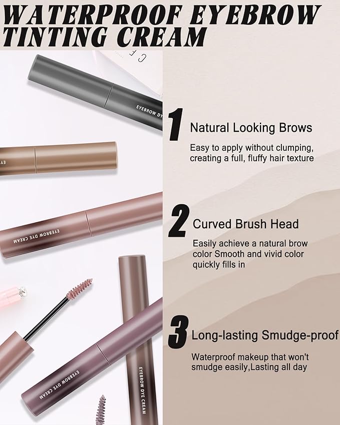 Brown Tinted Eyebrow Gel, 2 Pcs Long Lasting Waterproof Eye Brow Tinting Kit, Smudgeproof Transfer-Proof Eyebrow Mascara Glue, Ultra-Fine Brush Brow Filler Stain, Christmas Makeup Gift for Women-04