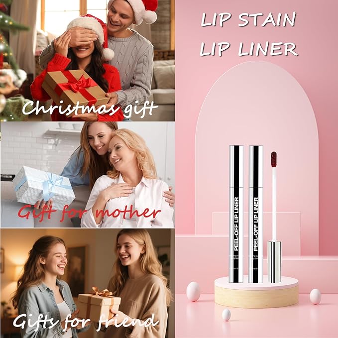 4PCS Peel Off Lip Liner Stain with Tweezer, Long Lasting Waterproof Lip Tint Stains Makeup Set with Matte Finish for Women