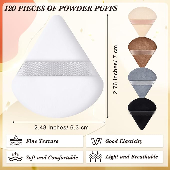 Skylety 120 Pieces Powder Puff Soft Triangle Makeup Puff Sponge Beauty Puff for Loose Powder Cosmetic Foundation Blender Dry Contouring Tools Women Thanksgiving Christmas Gift, 5 Colors (Dark Color)