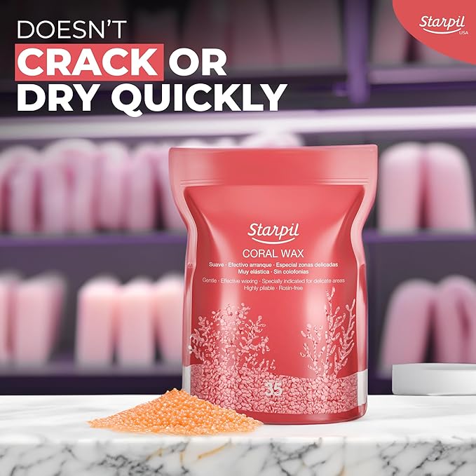 Starpil Wax 1000g / 2.2 lb Coral Hard Wax Beads for Painless Hair Removal, Stripless Wax Beads, Polymer Blend Low Temperature Wax for Face, Bikini, Brazilian, Legs, Underarm, Back and Chest
