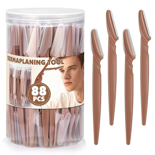 Phyyixs 88 Pack Eyebrow Razors & Face Razors for Women – Terracotta Color Dermaplane Razors for Women & Men in Storage Jar, Safe Facial Shaver with Covers, Ideal Stocking Stuffer