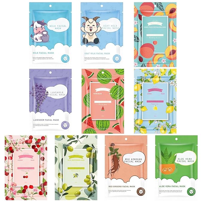 10 Pack Sheet Face Masks Skincare for All Skin Types, Hydrating Face Masks Suitable for Sensitive Skin, Sheet Masks with Natural Ingredients Bulk Facial Masks for Women Skin Care, Face Mask for Spa
