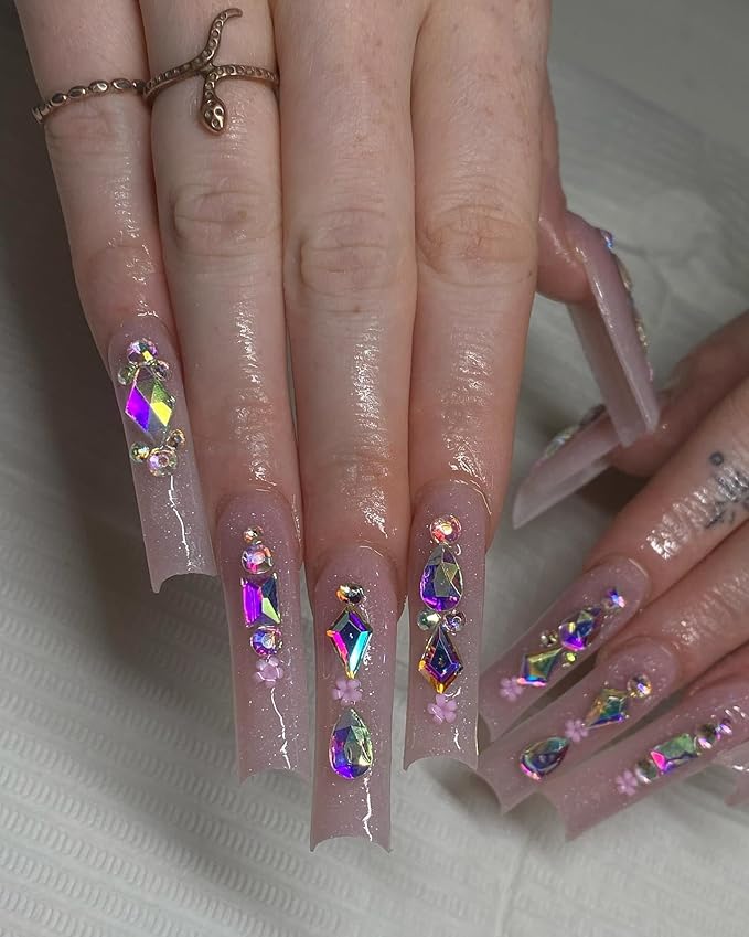 Yzzseven 20 Types of 2000 Crystal AB Diamonds Mix Flatback DIY Crafts Rhinestone Crystals 3D Decorations Flat Back Stones Set +Tweezers + Drill Pen