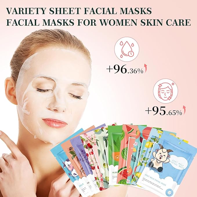 10 Pack Sheet Face Masks Skincare for All Skin Types, Hydrating Face Masks Suitable for Sensitive Skin, Sheet Masks with Natural Ingredients Bulk Facial Masks for Women Skin Care, Face Mask for Spa