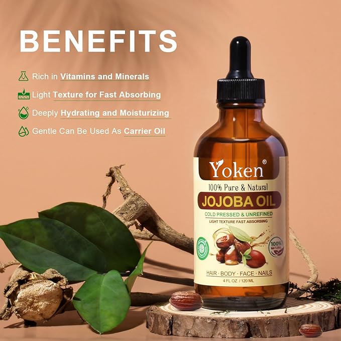 4oz Jojoba Oil (EWG Verified) 100% Pure Cold Pressed Jojoba Oil for Face, Hair, Nails and Skin, Unrefined & Hexane Free, Natural Body Facial Moisturizer Multi-purpose oil Base Carrier Oil