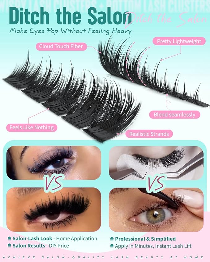 Thick Fairy Lash Clusters Kit DIY Salon-Effect Lash Extensions Wispy Eyelash Clusters Kit Spiky Manga Individual Lashes Bottom Lashes Clusters Eyelash Extensions Kit 5-20mm Fluffy Lash Extension Kit