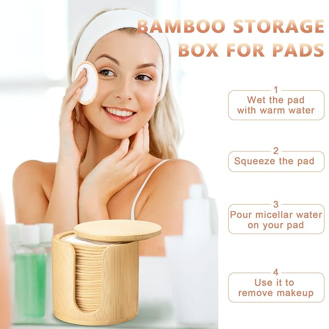 Foaincore 40 Pcs Reusable Makeup Remover Pads with Mesh Storage Bag and Bamboo Box Washable Bamboo Cotton Rounds Soft Reusable Face Pad for Toner Skin Various Skin Care Products(White, Tan)