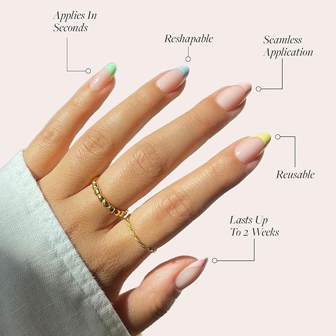 Glamnetic Press On Nails - Confetti | Semi-Transparent, Short Almond Nails, Salon Quality | 15 Sizes - 30 Nail Kit with Glue
