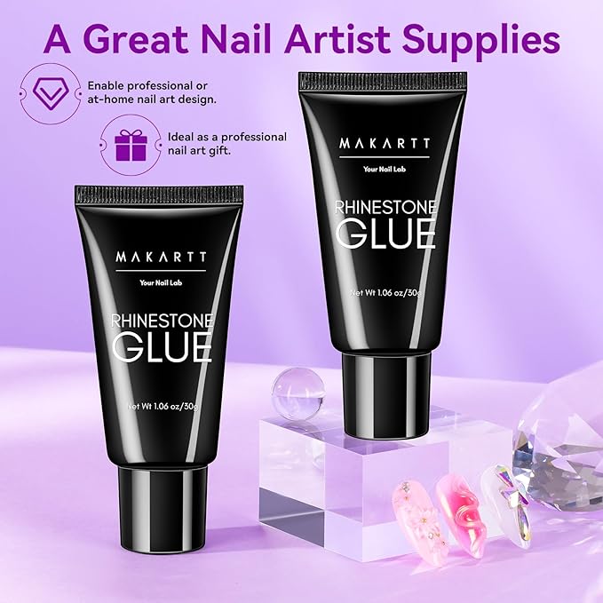Makartt Rhinestone Glue for Nails 12PCS 30ML, Super Strong Gel Adhesive for Nail Salon, 3D Nail Art, Gem Jewelry & Nail Charm Decoration