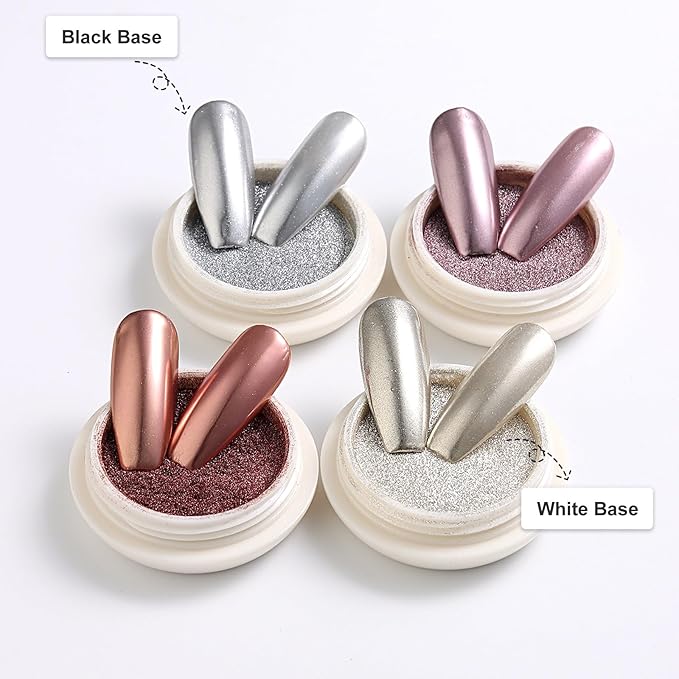 SUTOKAKA 4 Color Chrome Nail Powder Set Holographic Metallic Mirror Effect Nail Chrome Glitter Holographic Iridescent Glazed Donut Nail Dust Manicure Pigment for DIY Nail Art Design