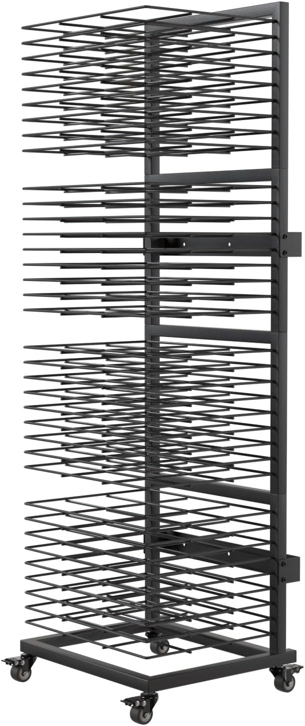 Art Drying Rack with 36 Shelves, Wall Mount Painting Drying Rack for Classroom, Studio, Mobile Canvas Rack Art Storage with 4 Wheels, 17 5/16” W X 15 1/4” D X 55 1/2” H