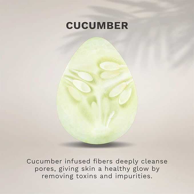 KOL Face Scrubber Pads, Cucumber Infused Exfoliating Facial Cleansing Sponges for Daily Face Wash and Makeup Removal, 6 Count