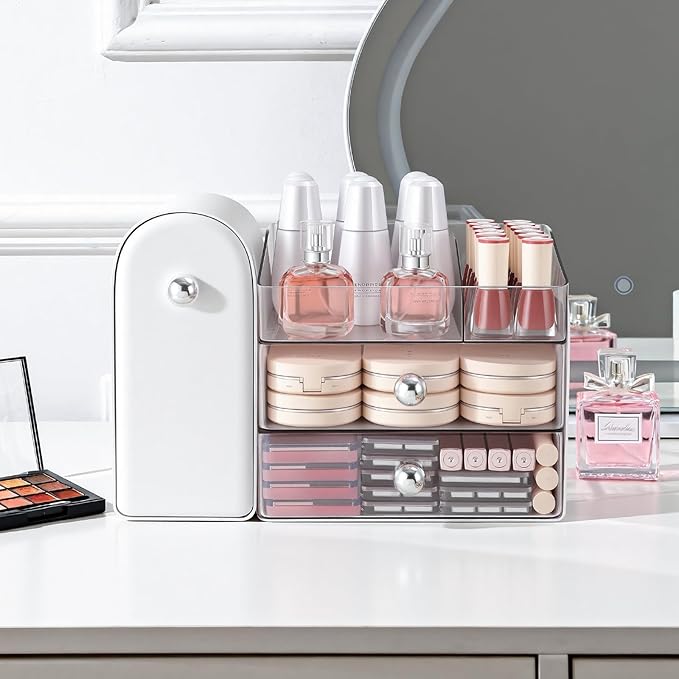 Makeup Organizer,Vanity Organizer with Makeup Brush Holder,Large Skincare Organizers and Bathroom Countertop Organizer,Storage Lipstick,Perfume,Nail Polish,Beauty,Hair Accessories,Gifts for Women