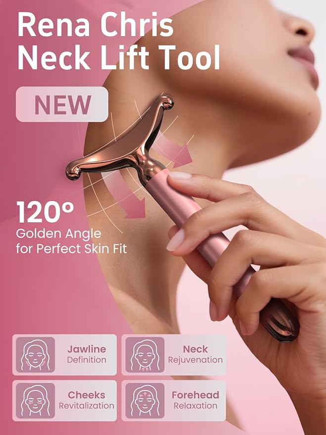 Electric Facial Massager & Neck Lifter, Lymphatic Drainage Depuffer, Jawline Sculpting, Skin Firming, Under-Eye Care, Soothing Vibration, Pairs with Serum, Ergonomic Metal Body, at-Home Spa Results