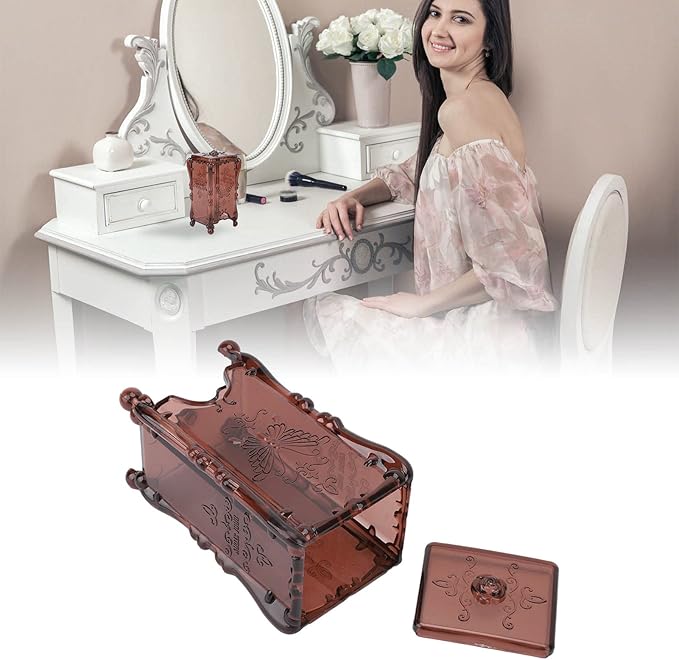 Agatige Cotton Pad Holder, Butterfly Rose Flower Cotton Pad Dispenser Cotton Pads Storage Box Makeup Remover Wipes Container with Cover for Home(Translucent Coffee)