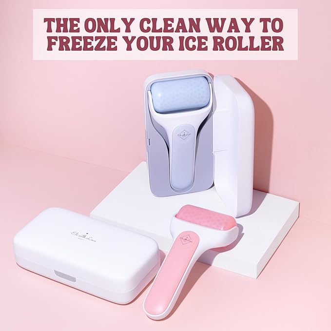Eli with Love Ice Roller for Face Premium Facial Ice Roller with Carry Case and 2X Rollers for Long Lasting Cold - Eye Roller for Puffy Eyes & Cold Massage for Migraines (Pink (with case))