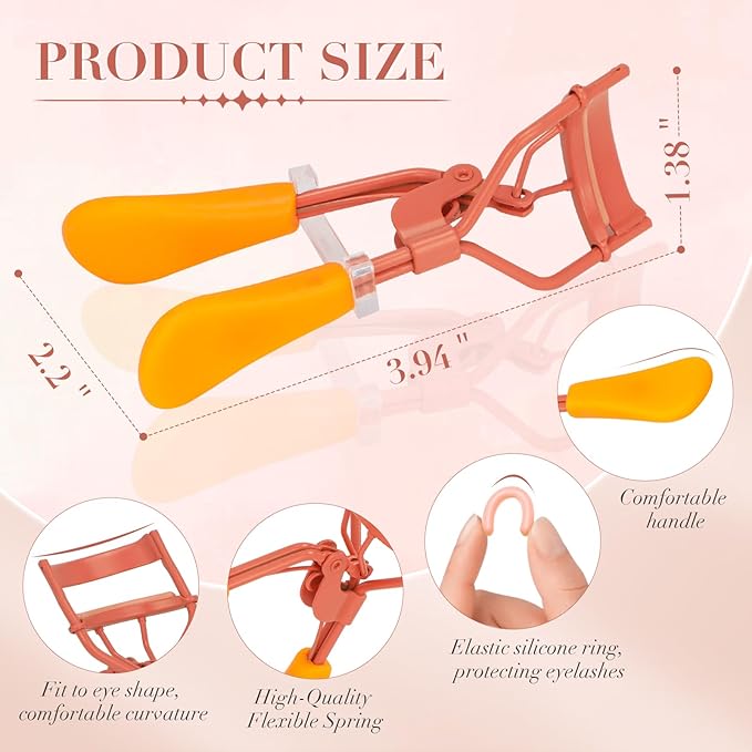 ODELY Eyelash Curler with Pads, Lash Curler with 10 Extra Silicone Replacement Pads, Comfortable Grip for Effortless Curling – Eyelashes for The Perfect Eye Contour (Honeydew Orange)