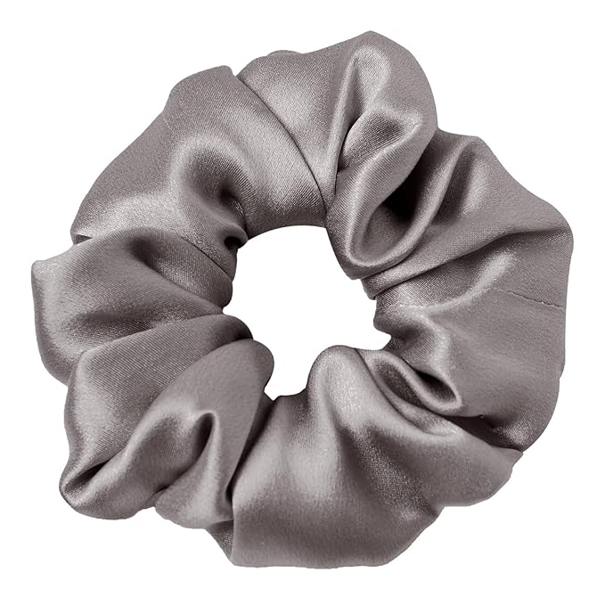 LILYSILK Silk Hair Scrunchies/Ties for Frizz & Breakage Prevention, 100% Mulberry, No Damage, Elastic ponytail Holders, 1Pc, Deep Grey