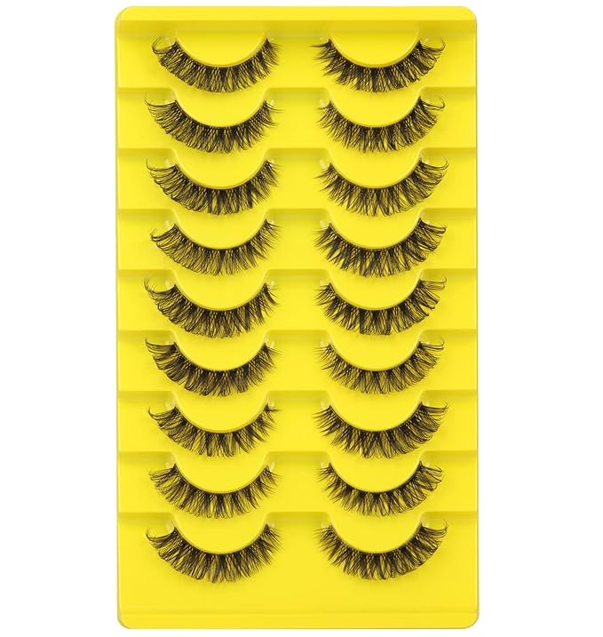False Eyelashes Natural Russian Strip Lashes Wispy Cat Eye Mink Lashes 3D D Curl Fake Eyelashes Lightweight Transparent Band Handmade Reusable Lashes Pack