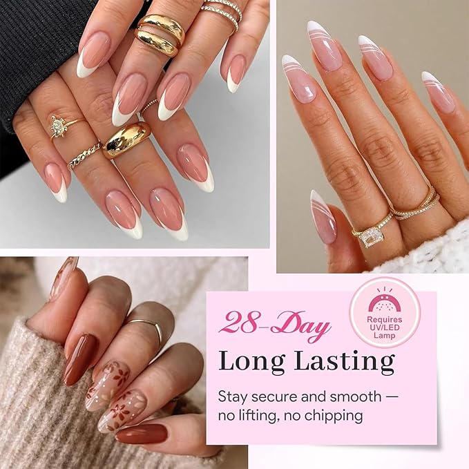 QIEK Nail Tips Gel Glue 15g - Lamp Curing Solid Nail Glue for False Acrylic Nails, Crystal Clear Long Lasting 28 Days No Yellowing Salon Quality DIY Home Beginner-friendly