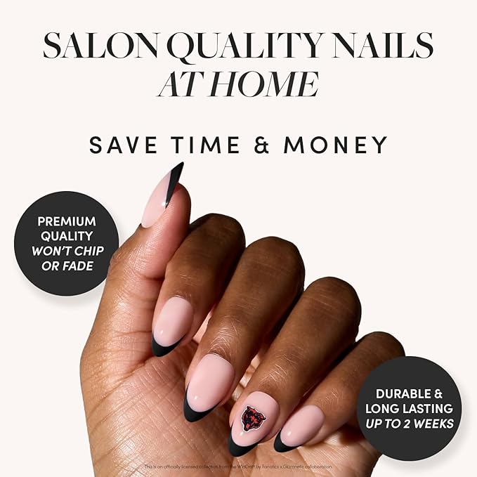 Glamnetic x Fanatics Press On Nails - Chicago Bears | Short Almond Fake Nails, NFL Bears Blue French Tips, Football Nails, Salon-Quality | 15 Sizes - 30 Nail Kit with Glue