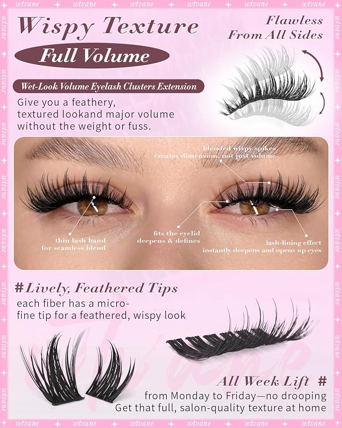 Wtvane Lash Clusters Manga Eyelash Clusters Wispy Lash Clusters with Spikes Volume Cluster Eyelash Extensions 12-20mm D-Curly Individual Lashes Extensions Anime False Eyelashes Cluster Wet Look