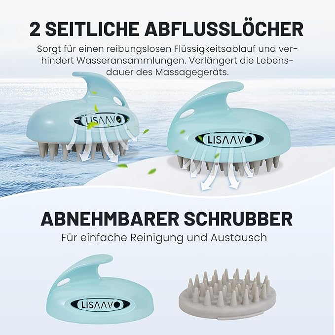LISAAVO 3 in 1 Hair Growth Scalp Massager,Replaceable Shampoo Brush for Relaxing,Deep Cleansing Exfoliator & Soothes itching - Wet/Dry Use for All Hair Types,Blue