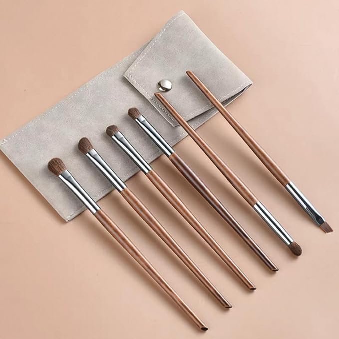 Eyeshadow Makeup Brushes Set with Case 6 PCS Soft Synthetic Hairs Eye Makeup Brushes for Blending Eyebrow Eyeliner Eyeshadow （Wood）