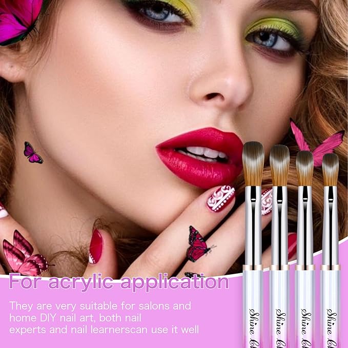 Shine Chance 6 Pcs Acrylic Nail Brushes Set, Kolinsky Nail Art Brushes, Art Design & Polish Mistake Cleaning Manicure Tools for Women - Acrylic Application (Size 4, 6, 10, 12, 14, 16)