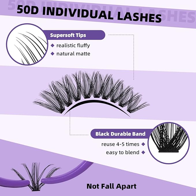 B&Qaugen Lash Clusters with Bottom Lashes 10-18mm 50D D Curl Individual Lashes Cluster Eyelash Clusters Wispy with 2 Styles Bottom Lash Extension DIY Lash Extensions at Home (50D-D-MIX10-18)