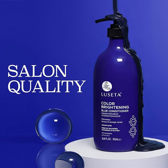 Luseta Blue Shampoo for Brassy and Cool-toned Brunette Color, Color Depositing and Brightening for Treated Hair 16.9oz