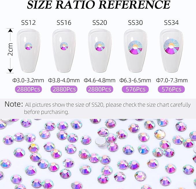 Meibite Crystal AB Flatback Rhinestones, Glass Rhinestones for Nail Art and Craft, Glue Fix, Loose Crystal Gemstones(Crystal AB, SS16, 2880pcs, 3.8-4.0mm)