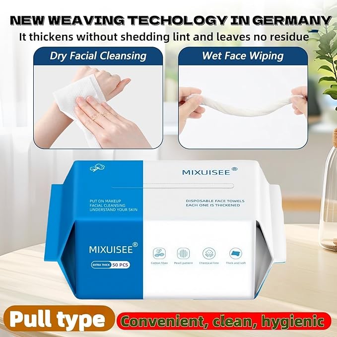 Disposable face towel. MIXUISEE thick and soft face towels. 100% cotton face cloths.facial towels 150% thickness.Remove makeup and cleansing.Suitable for sensitive skin. (Extra thick 150 pieces)