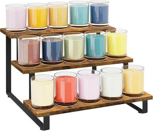 ELITEROO 3 Tier Wooden Display Riser Stand, Portable Products Display Shelf, 3 Step Straight Display Rack for Retail Tabletop, Countertop, Craft Shows, Farmers Market, Tradeshows, Vendors