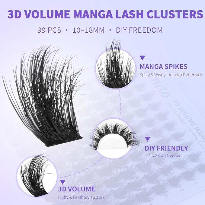 Manga Lash Cluster 3D Volume Cluster Eyelash Extensions 10-18mm Thick DIY Individual Lashes Spike Eyelash Clusters Wispy Lash Clusters