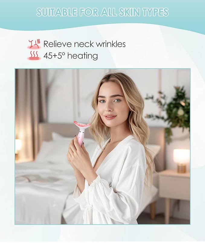 7 Color Neck Face Massager - Facial Massager Tool for Skin Care at Home, Vibrating Face Massager with Thermals, Pink