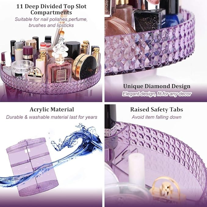 Awenia Makeup Organizer 360-Degree Rotating, Adjustable Makeup Storage, 7 Layers Large Capacity Cosmetic Storage Unit, Fits Different Types of Cosmetics and Accessories, Plus Size(Purple)