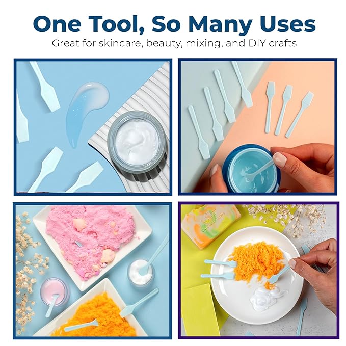 Kopperko Mini Cosmetic Spatula (2.5”, 100 Pack) - Small Plastic Spatula for Skincare, Creams, & Crafts | Makeup Spatula or Multipurpose Mini Applicator for Mixing, Cosmetic, Face Mask | Sky Blue